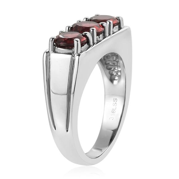 Mozambique Garnet 3.25 ctw 3 Stone Men's Ring in Stainless Steel - Picture 4 of 13